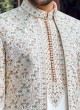 Art Silk Jacket Style Sherwani In Off White Color